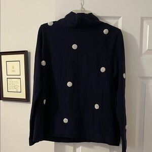 Size L Loft Navy Turtleneck Sweater with White Pom Dots